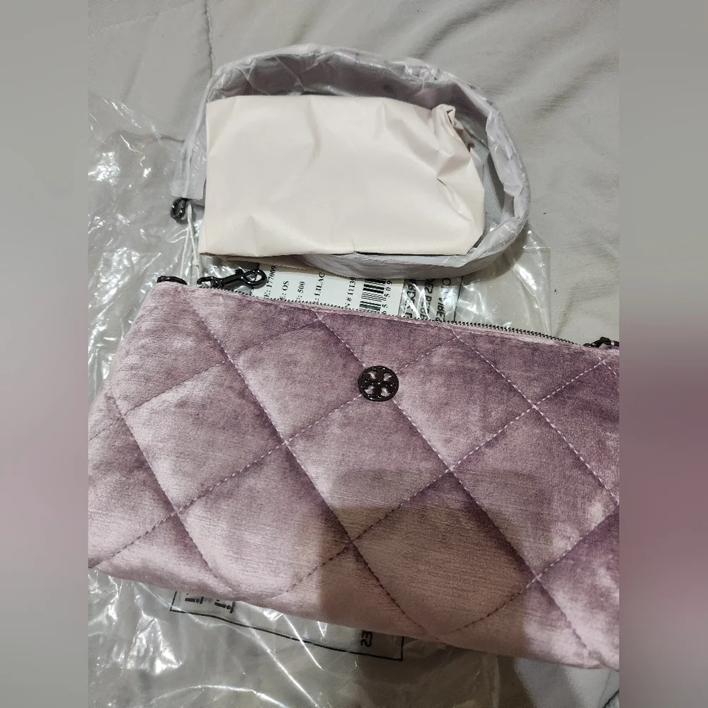 Tory Burch Willa Zip Quilted Handbag Lilac Gunmetal NWT - Picture 8 of 16